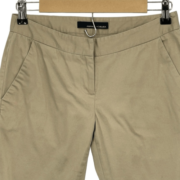 Amanda+Chelsea Beige Tan Flat Front Stretch Low-Rise Straight Ankle Pants Size 2 - Picture 3 of 10